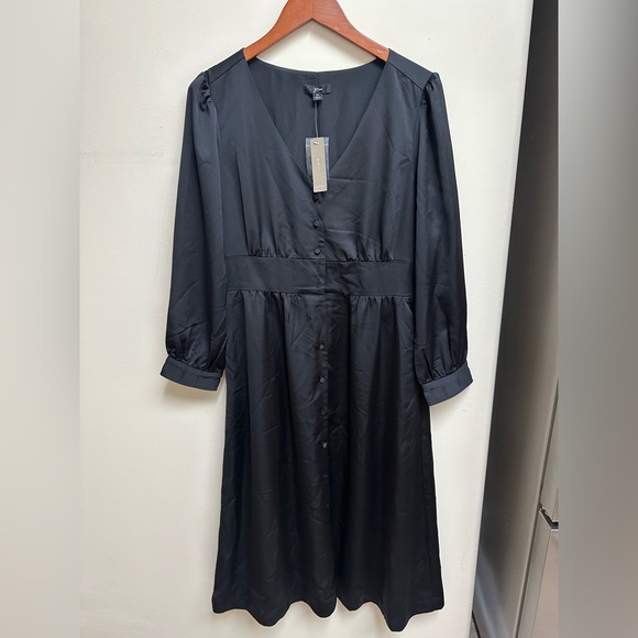 J. Crew Black Pleated Midi Gown with Bishop Sleeves - Picture 2 of 4